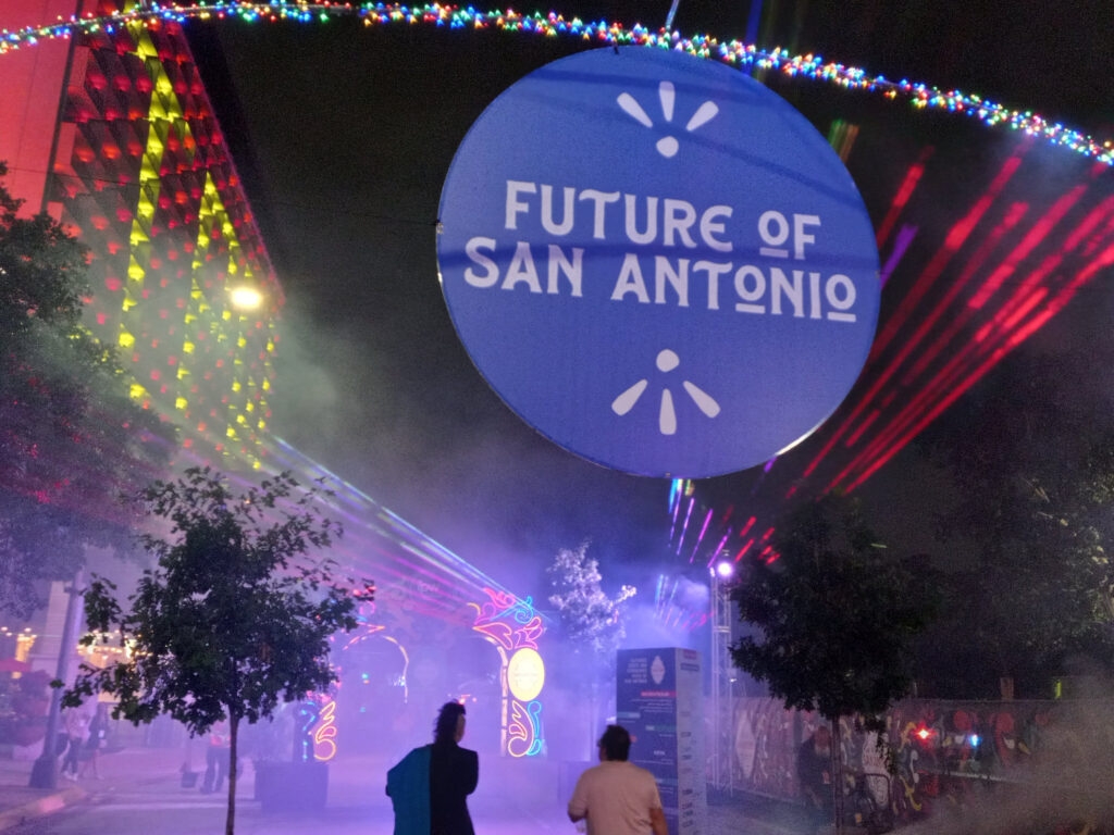 Future of San Antonio sign with lasers