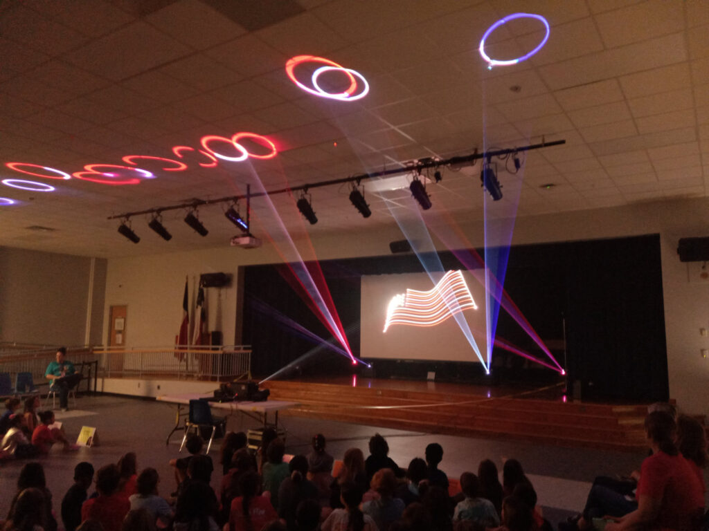 Laser Show setup at an elementary school - beams and graphics